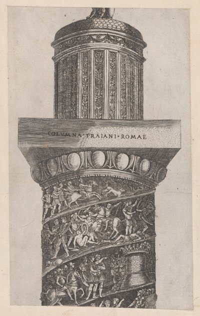 Speculum Romanae Magnificentiae: A parte superior da Coluna de Trajano, mostrando ara..., século XVI. de Master GA