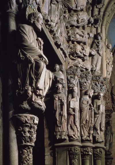 Detalhe, de, a, portico, de, la, Gloria, descrevendo, st james, 12º século, pedra de Master Mateo