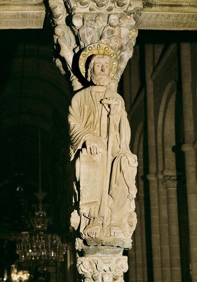 Mulhão com figura de São Tiago, Pórtico de la Gloria, Catedral Santiago de Compostela de Master Mateo