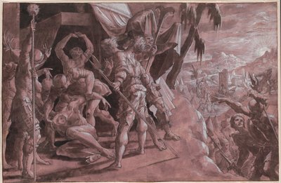 Soldados descobrindo o corpo de Holofernes de Master Of The Liechtenstein Adoration