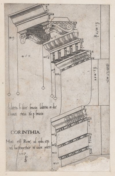 Speculum Romanae Magnificentiae: Entablature from the Forum of Trajan, Roma, 1537., 1537. de Master PS