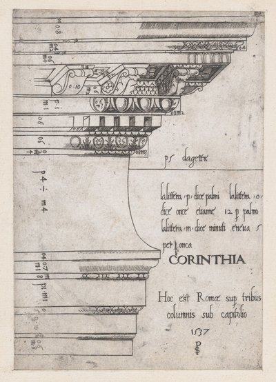 Speculum Romanae Magnificentiae: Entablature from the Temple of Castor and Pollux, Roma, 1537., 1537 de Master PS