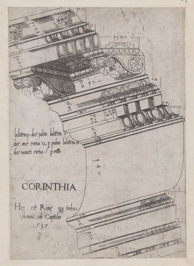 Speculum Romanae Magnificentiae: Entablature from the Temple of Vespasian, Roma, 1537., 1537. de Master PS