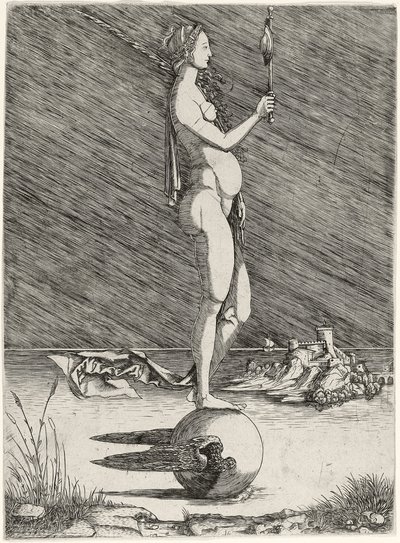 Navegação da fortuna em um globo voado, c.1510-15 de Master of 1515