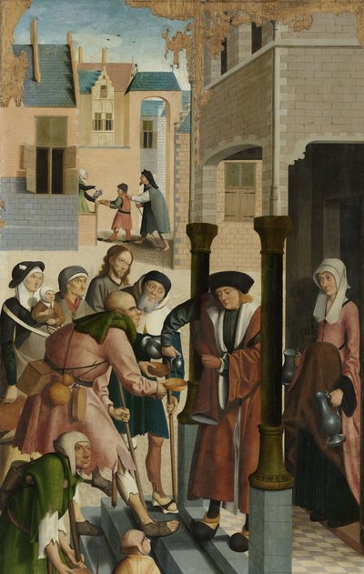 As sete obras de misericórdia Painel de um políptico com as sete obras de misericórdia: saciando o sedento de Master of Alkmaar