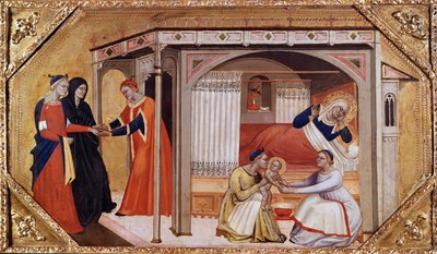 O nascimento da Virgem Maria, c1365-1370 de Master of Ashmolean Predella