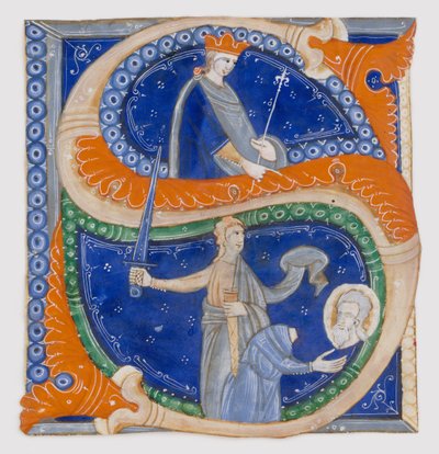 Iluminação Manuscrita com a Decapitação de São Paulo em um S Inicial, de um Gradual, ca. 1278. de Master of Bagnacavallo