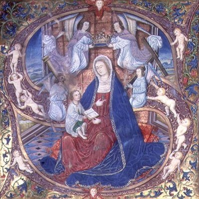 A Virgem e o Menino rodeados de anjos (vellum) de Master of Burgo de Osma