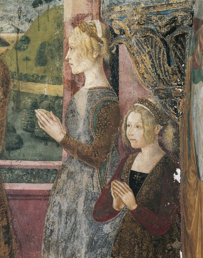 Itália, Região Piemonte, Província de Alessandria, Serralunga di Crea, Sacro Monte di Crea, Santuário de Santa Maria Assunta, Capela de Santa Margarida de Antioquia, Fresco representando Paleologo e Bernarda di Bosse de Master of Crea
