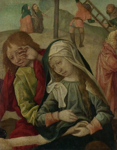 Virgem e São João chorando o corpo de Cristo, c.1500 (óleo sobre painel) de Master of Delft