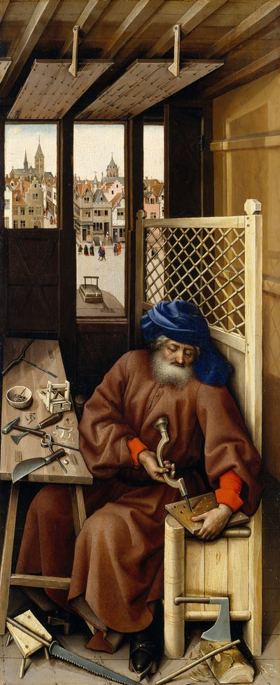 Tríptico da Anunciação (Retábulo de Merode), c.1427-32 (óleo sobre carvalho) de Master of Flémalle