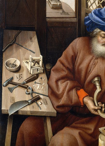 Tríptico da Anunciação (Retábulo de Merode), c.1427-32 (óleo sobre carvalho) de Master of Flémalle