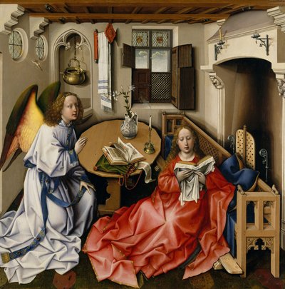 Tríptico da Anunciação (Retábulo de Merode), c.1427-32 (óleo sobre carvalho) de Master of Flémalle