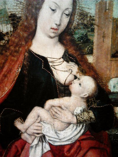 Madona e Menino coroados por dois anjos (pormenor). de Master of Frankfurt