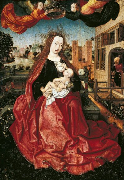 Madonna e Criança coroadas por dois anjos, década de 1490 de Master of Frankfurt