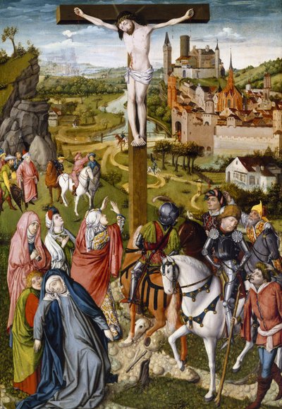 A Crucificação, c.1465-70 (têmpera e óleo sobre madeira) de Master of Georg Muehlichs Meisterlin Chronicle attr. to Master of Georg Muehlichs Meisterlin Chronicle attr. to