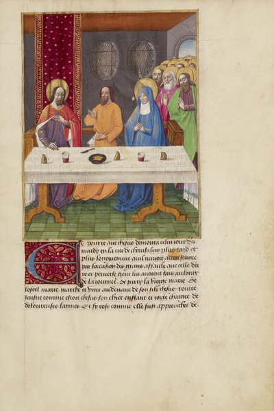 Judas sentado à mesa entre Cristo e a Virgem de Master of Guillaume Lambert