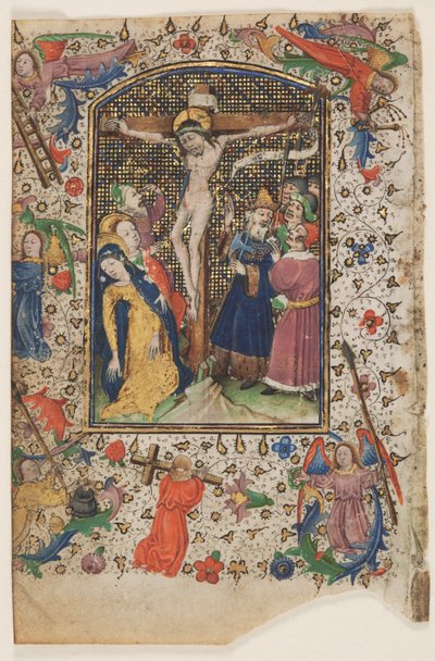 Folha de um livro de horas: a crucificação de Master of Guillebert de Mets