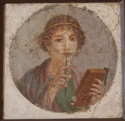 Uma jovem com livro e caneta chamada Sappho, ca 50 de Master of Herculaneum