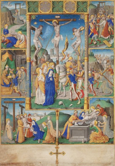 A crucificação com seis cenas da paixão de Cristo de Master of Jacques de Besançon
