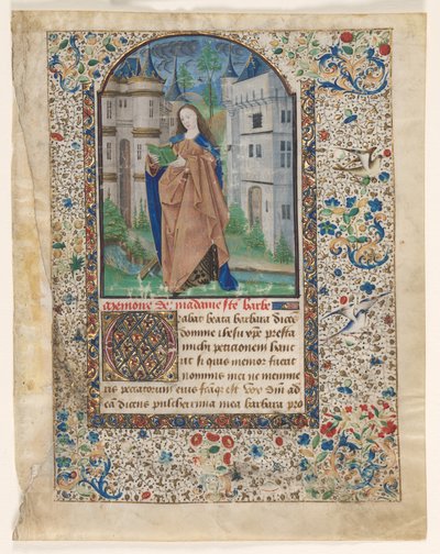 Folha de um livro de horas: Santa Bárbara (2 de 2 folhas excisadas) de Master of Jacques de Luxembourg