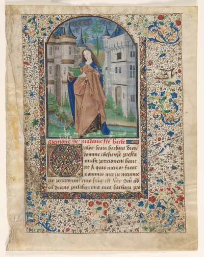 Folha de um livro de horas: St. Barbara 2 de 2 folhas excisadas, c. 1465. de Master of Jacques de Luxembourg