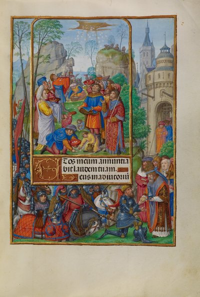 Os israelitas coletam maná do céu de Master of James IV of Scotland