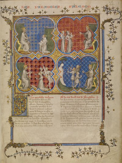 Salomão ensina Roboão; O julgamento de Salomão; Salomão testa a legitimidade de três irmãos de Master of Jean de Mandeville