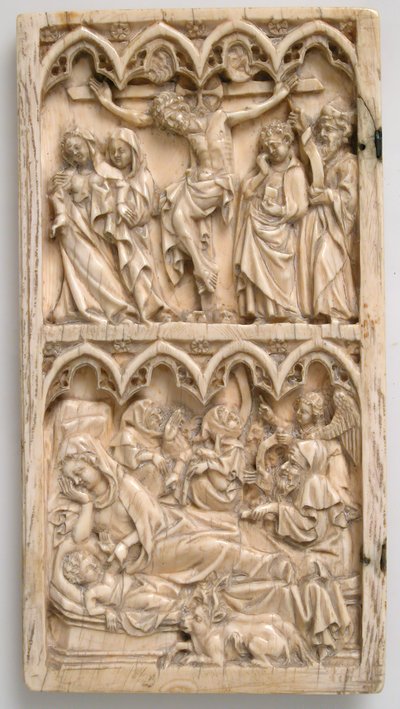 Folha de um Díptico com a Crucificação e Natividade, alemão, ca. 1375-1400. de Master of Kremsmunster