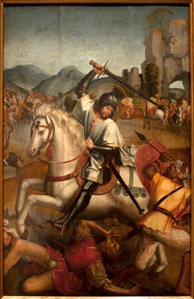 Saint Jacques combat les moures - Pintura attribuee au maitre de Lourinha, óleo sobre madeira, cerca de 1520 (São Tiago combatendo os mouros, por mestre de Lourinha, óleo sobre painel, cerca de 1520) - Museu de Artes Antigas de Lisboa (Portugal) de Master of Lourinha