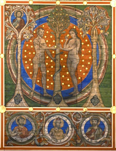 represa e véspera. Detalhe do teto de madeira pintado da Igreja de St. Michaels, Hildesheim, ca 1230 de Master of Lower Saxony