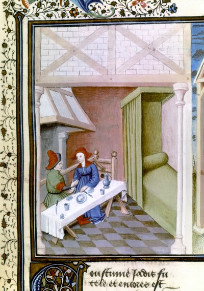 Uma cena do Decameron, Salabetto e Iancofiore. 1430-1455 (miniatura) de Master of Mansel