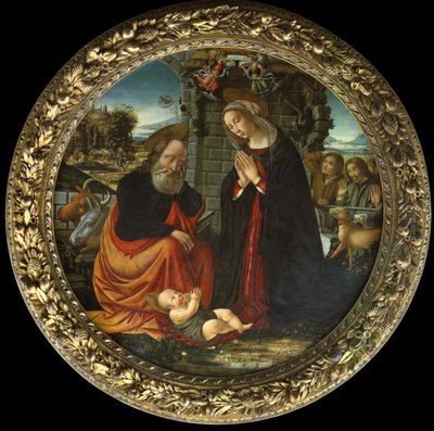 A Natividade, com Maria e José a caminho de Belém, a Anunciação aos Pastores e a Chegada dos Pastores (óleo sobre painel) de Master of Marradi