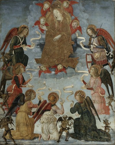 Virgem na glória, cercada por sete arcanjos, c.1490-1500 de Master of Marradi