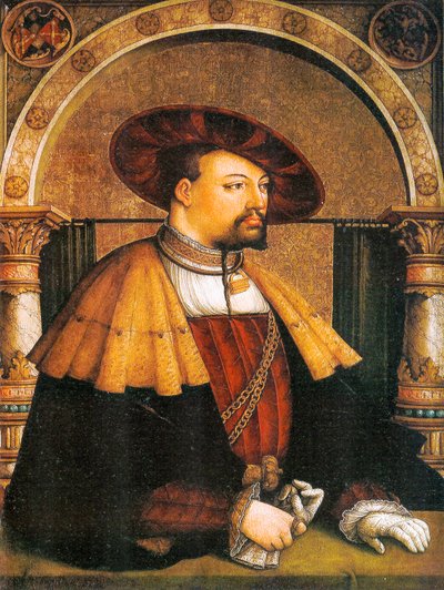Alemão: Retrato de Eitelfriedrich III von Zollern Retrato de Eitelfriedrich III von Zollern (1561) de Master of Messkirch
