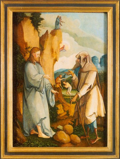 Alemão: A tentação e o batismo de Cristo de Master of Messkirch