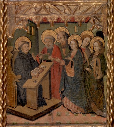 A Virgem Maria e os Santos Pedro, Paulo, João Evangelista e Catarina de Alexandria aparecem a São Martinho de Master of Riglos