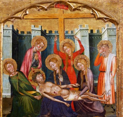 Deposição na Tumba, pelo Mestre de Rubio (século XIV), predella do retábulo da Igreja de Santa Maria, Rubio, pintura sobre madeira. de Master of Rubió
