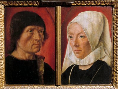 Retrato de um homem e da sua esposa. Representação de um casal (retrato duplo). Pintura pelo Mestre De Saint Gilles (activo entre 1490-1510), escola francesa de Master of Saint Giles