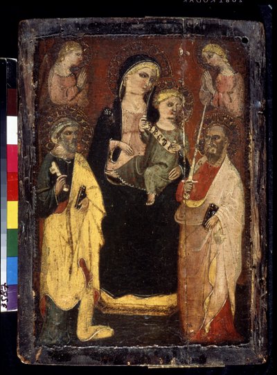 "Madonna and Child enthroned with Saints Peter and Paul" Pintura sobre madeira pelo mestre de San Jacopo a Muciano (século XV) Museu Pushkin, Moscovo de Master of San Jacopo a Mucciana