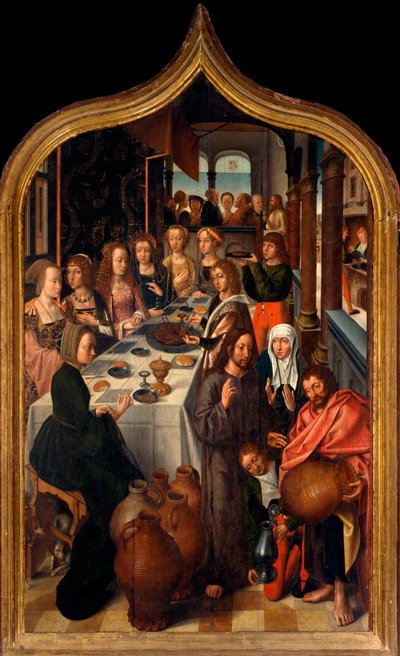 Tryptic: "The wedding of Cana" Pintura do mestre de San Lorenzo. Paróquia de San Lorenzo della Costa, Santa Margherita Ligure (Génova) de Master of San Lorenzo