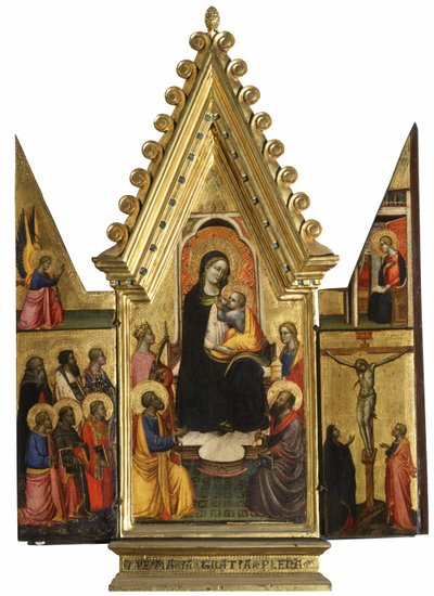 Tríptico: Virgem Maria e Filho com Santos, Anjos e a Crucificação de Master of St. Verdiana