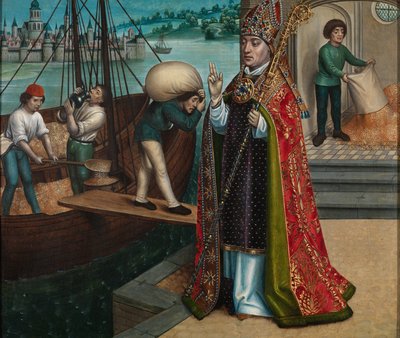 O Milagre do Grão, do Altar de São Nicolau, c.1486-93 (óleo sobre painel) de Master of The Legend of St. Lucy