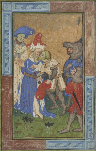 Cena de assassinato Ms B.11.7, c.1420 (tinta tempera, prata e ouro em pergaminho) de Master of Trinity College