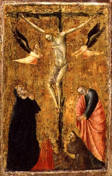PD.8-1955 A Crucificação com a Virgem e a SS. João Evangelista, Francisco de Assis e Maria Madalena, c.1345 (tempera no painel). de Master of Verrucchio
