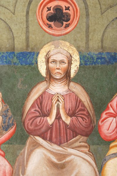 "O Pentecostes", Detalhe da Virgem Maria, c.1420 (fresco) de Master of Vignola