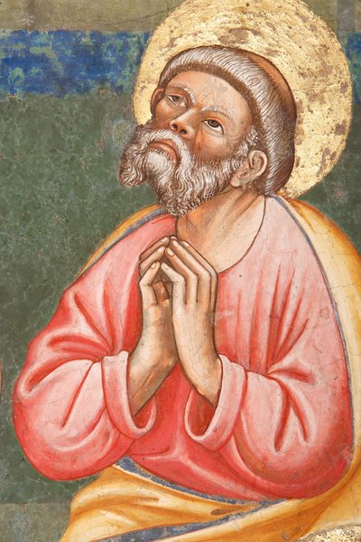 "O Pentecostes", Detalhe com um santo orando, c.1420 (fresco) de Master of Vignola