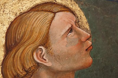"O Pentecostes", Detalhe com um santo orando, c.1420 (fresco) de Master of Vignola