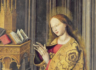 A Virgem Maria lendo um livro de horas, c.1445 (detalhe de 26541) de Master of the Aix Annunciation