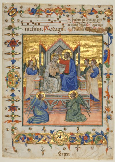 Folha de um antifonário: Coroação da Virgem, 1400. de Master of the Beffi Triptych